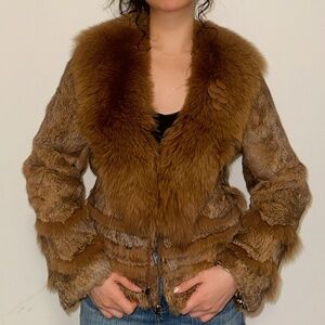 Brown Rabbit Fur Jacket Fox Collar